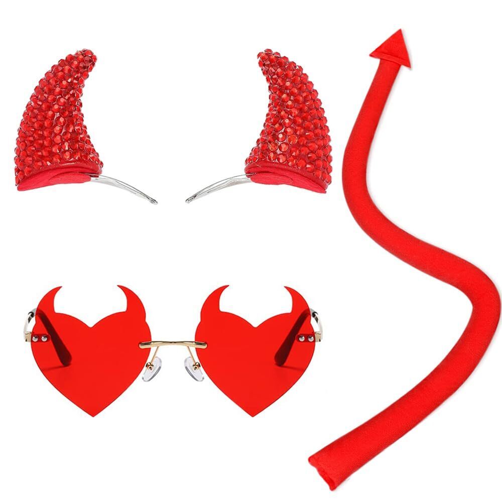 5682 Demon Halloween Devil Costume Set, Devil Horns Hair Clips